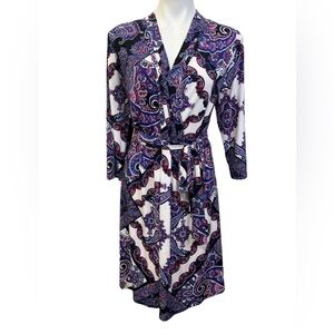 Liz Claiborne wrap dress knee length office XL paisley multicolor faux